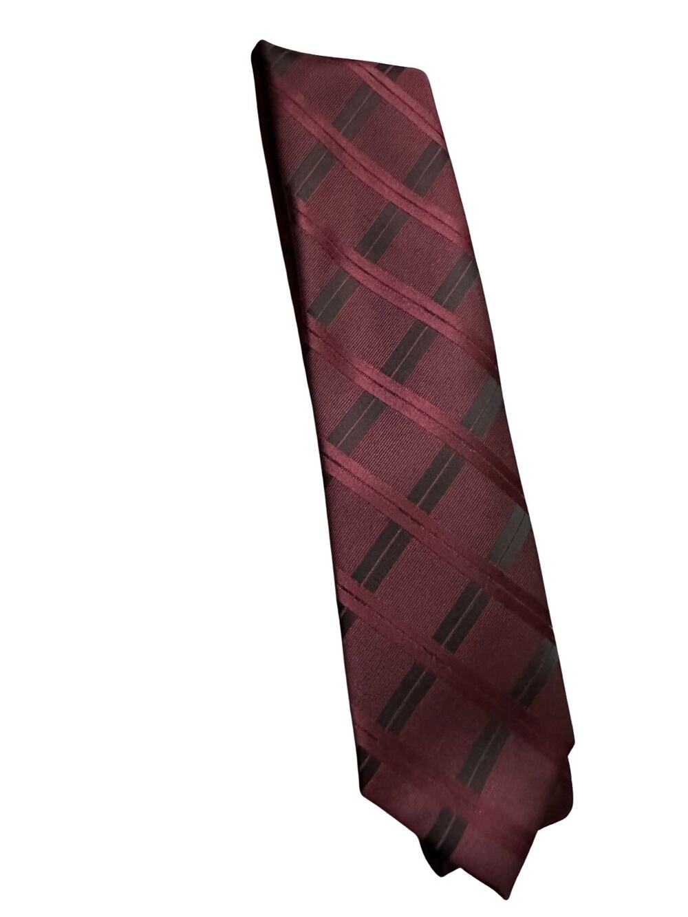 Vintage J Ferrar Burgundy Checked Skinny Polyester Necktie